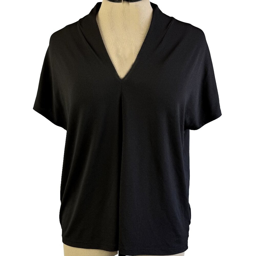 H&M Oversized Draped V‑Neck Tunic Minimalist Top L – Black Polyester‑Elastane